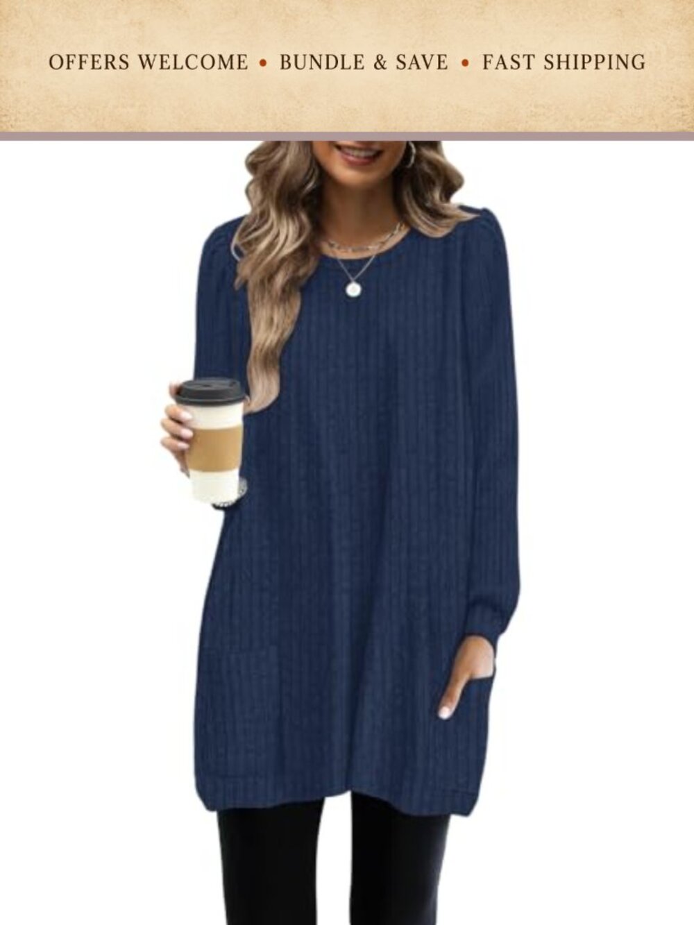 Long Sleeve Tunic Top Sweater Dress with Pockets Loose Fit Pullover